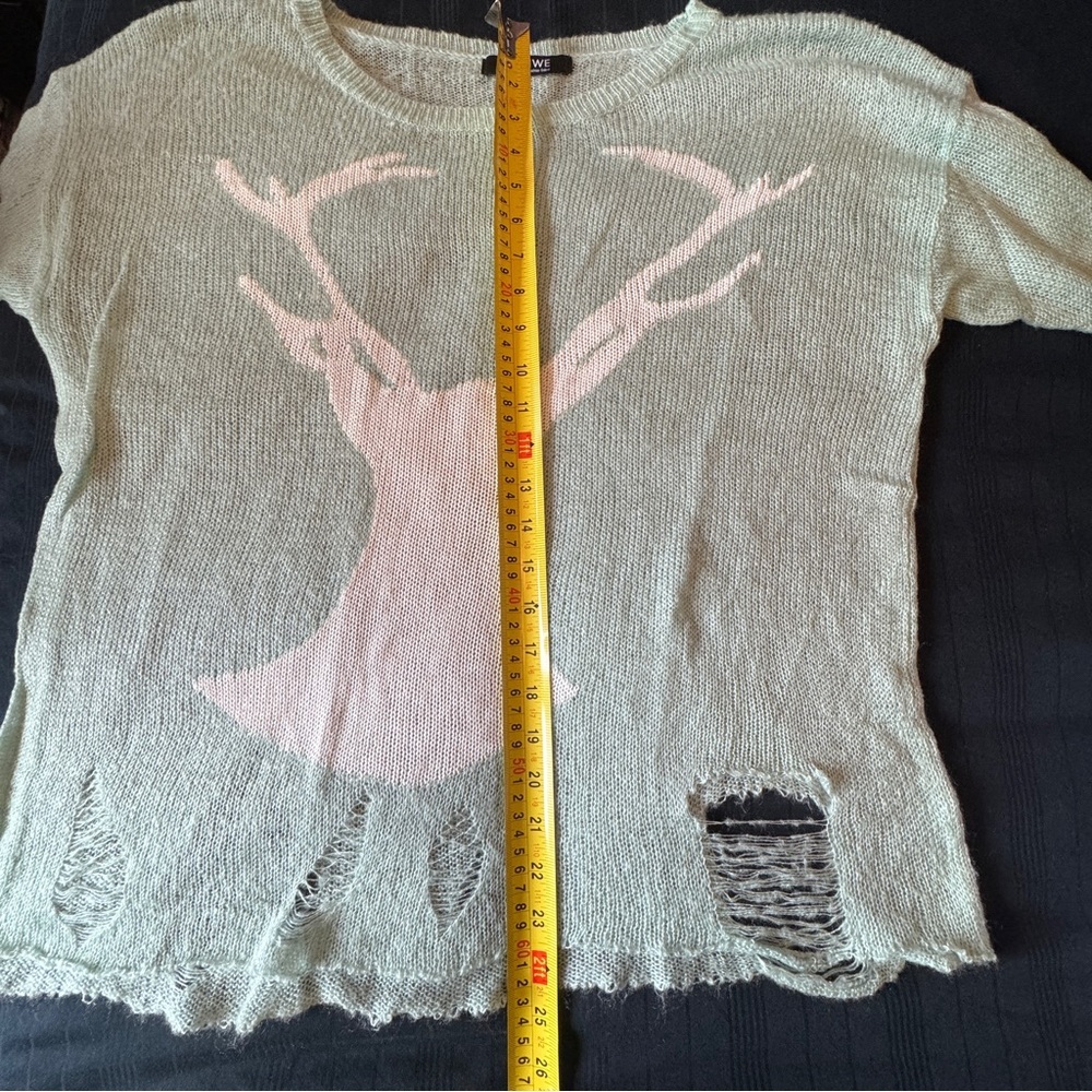 Romwe Pastel Goth Distressed Deer Sweater Jumper Tumblr 2014 Kawaii Cute Mint OS - Picture 10 of 12
